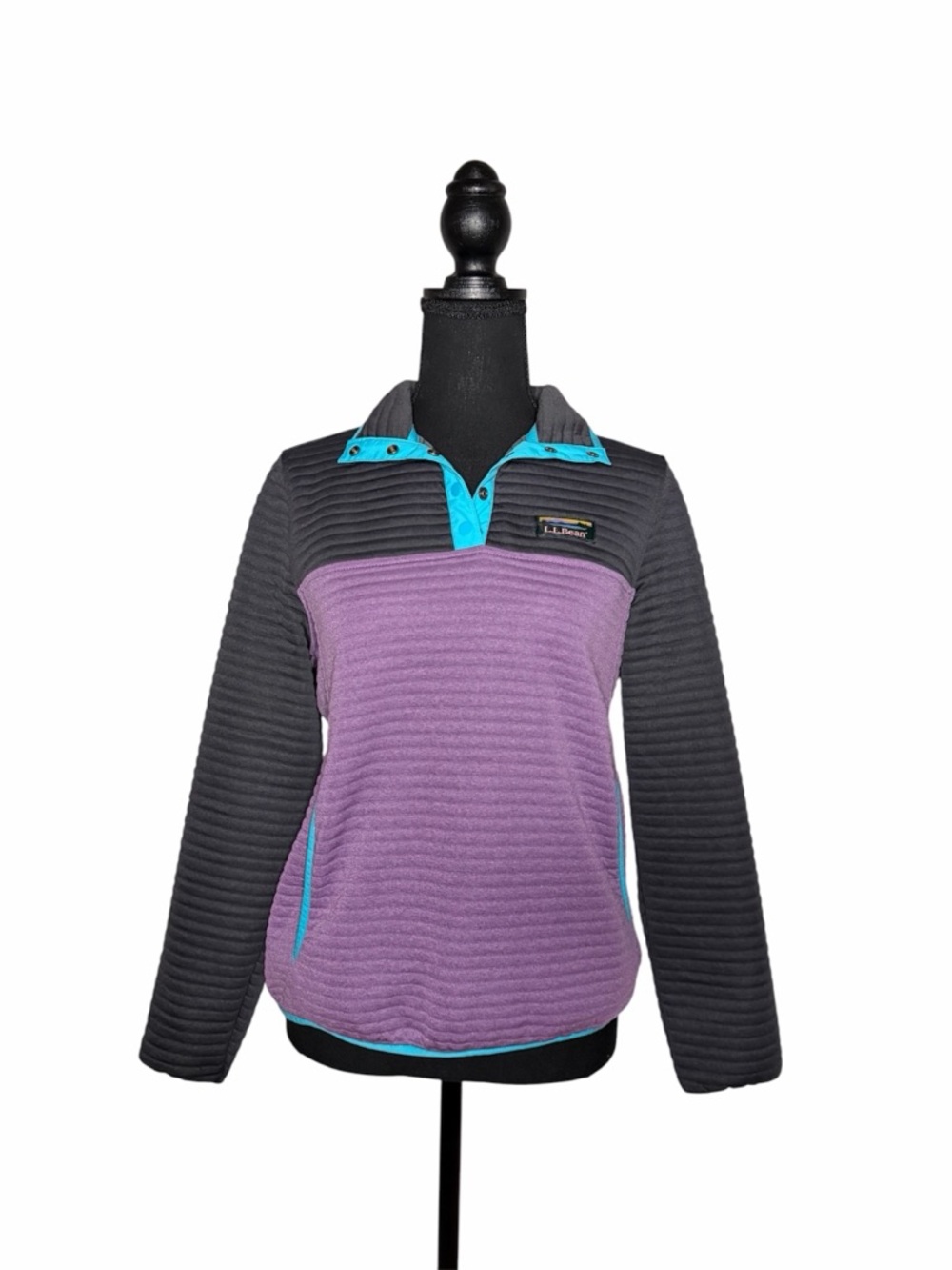 L.L. Bean Pullover in Purple & Gray w/Teal Trim XS Petite
